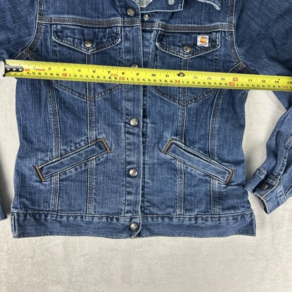 Carhartt For Women Denim Jean Jacket Size Medium Button Up Logo Blue - Picture 5 of 9